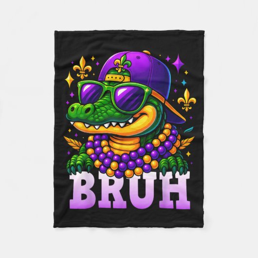 Mardi Gras Bruh Mardigator Alligator Costume Teens Fleece Deken (Voorkant)