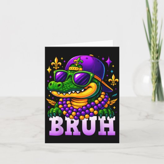 Mardi Gras Bruh Mardigator Alligator Costume Teens Kaart (Voorkant)