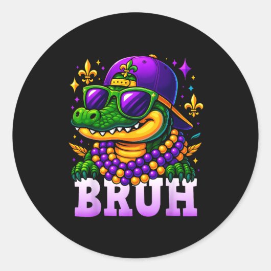 Mardi Gras Bruh Mardigator Alligator Costume Teens Ronde Sticker (Voorkant)