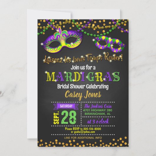 Mardi Gras bruids douche uitnodiging (Voorkant)