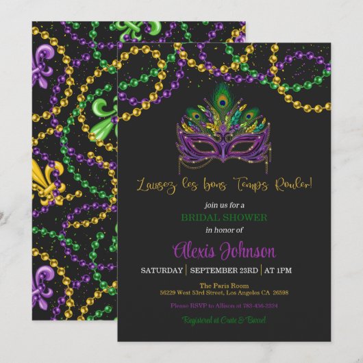 Mardi Gras bruids douche uitnodiging - kralen (Voorkant / Achterkant)