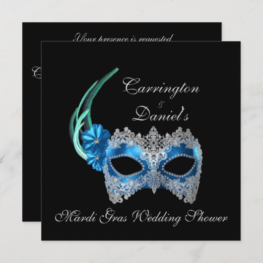 "Mardi Gras Bruiloft Feest" - Turquoise Masker met Kaart (Voorkant / Achterkant)