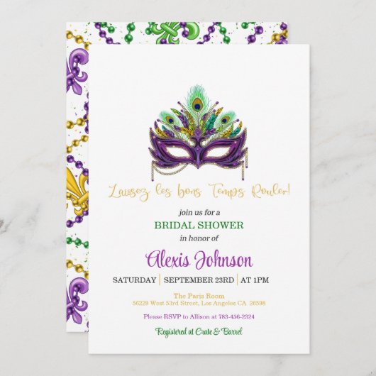 Mardi Gras Bruiloft Feest Uitnodiging - Wit (Voorkant / Achterkant)