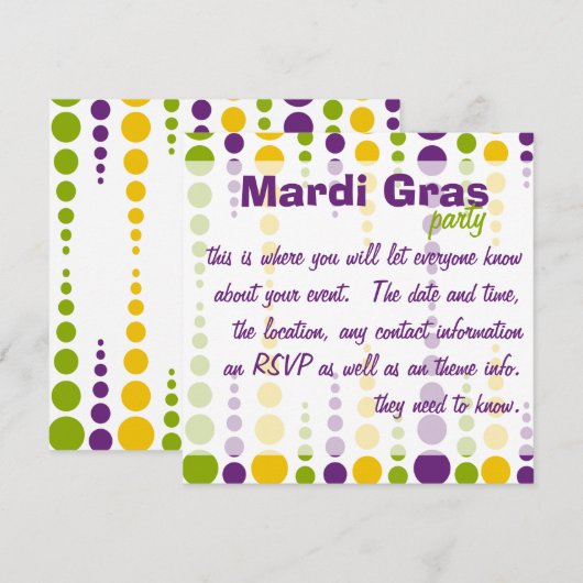 Mardi Gras Bubble Stippen Kaart (Voorkant / Achterkant)