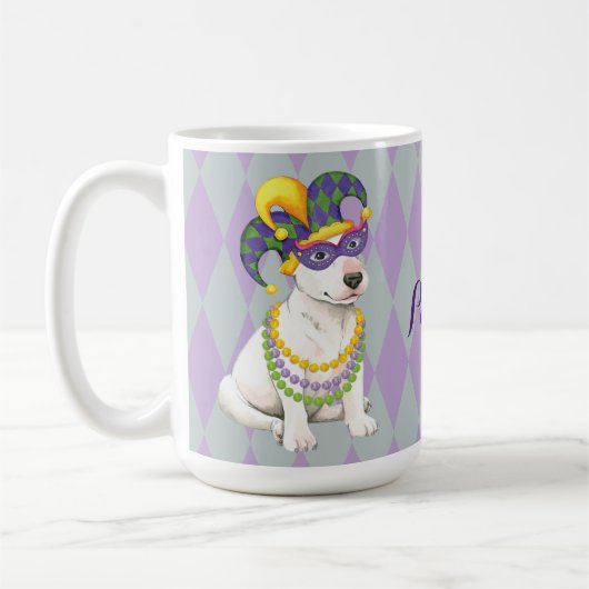 Mardi Gras Bull Terrier Koffiemok (Links)
