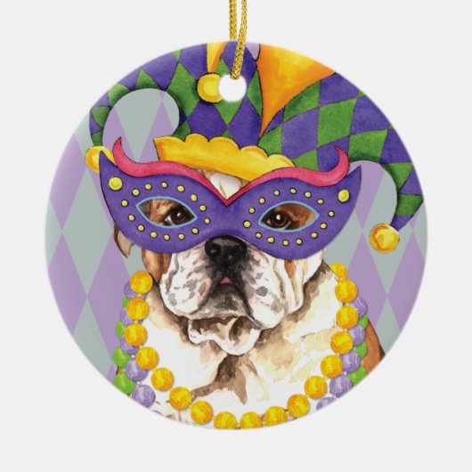 Mardi Gras Bulldog Keramisch Ornament (Voorkant)