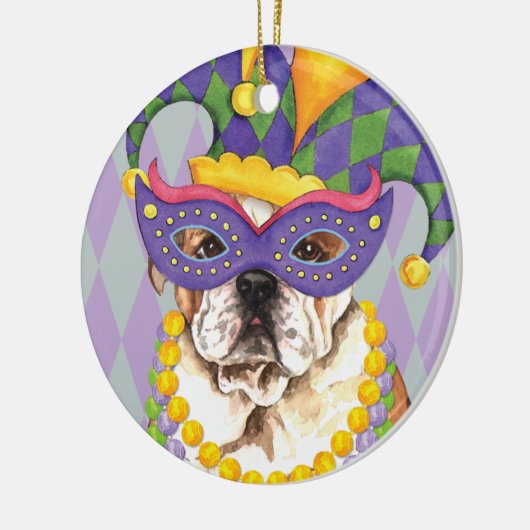 Mardi Gras Bulldog Keramisch Ornament (Links)