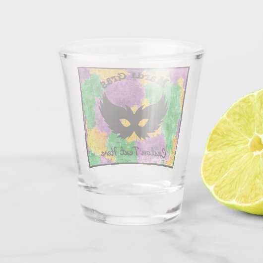 Mardi Gras Camouflage Masker Shot Glas (Achterkant)