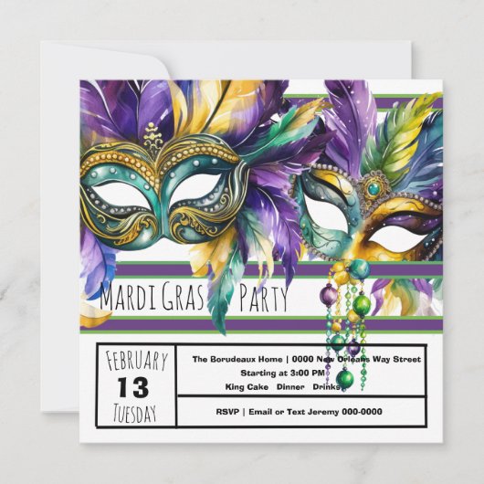 Mardi Gras Carnaval Feest Kaart (Voorkant)