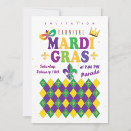 Mardi Gras Carnaval Fleur de Lis Diamanten Harleki Kaart