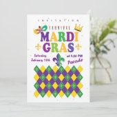 Mardi Gras Carnaval Fleur de Lis Diamanten Harleki Kaart (Staand voorkant)