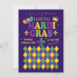 Mardi Gras Carnaval Fleur de Lis Diamanten Harleki Kaart