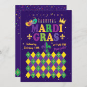 Mardi Gras Carnaval Fleur de Lis Diamanten Harleki Kaart (Voorkant / Achterkant)