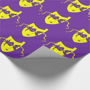 Mardi Gras Carnaval geel masker op Paarse Cadeaupapier