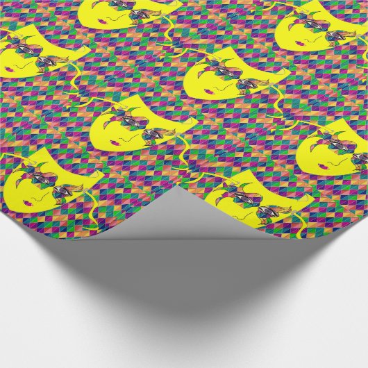 Mardi Gras Carnaval geel masker op Paarse diamante Cadeaupapier (Hoek)