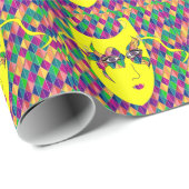 Mardi Gras Carnaval geel masker op Paarse diamante Cadeaupapier (Rol Hoek)