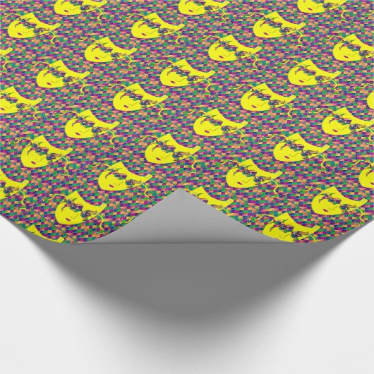 Mardi Gras Carnaval geel masker op Paarse diamante Cadeaupapier (Hoek)