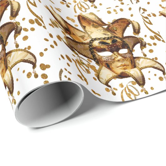 Mardi Gras Carnaval Gouden Masker met Confetti Cadeaupapier (Rol Hoek)