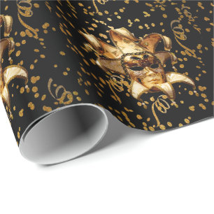 Mardi Gras Carnaval Gouden Masker met Confetti Cadeaupapier
