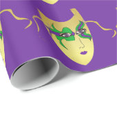 Mardi Gras Carnaval Gouden Masker op Paarse Cadeaupapier (Rol Hoek)