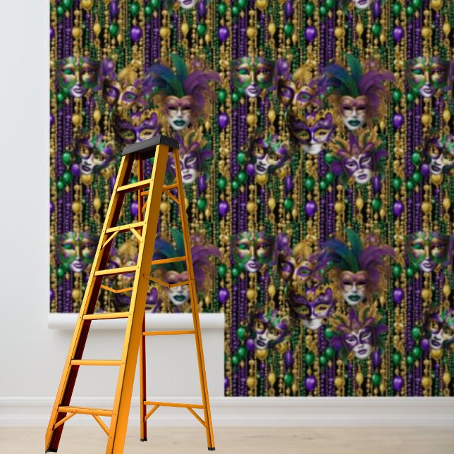 Mardi Gras Carnaval Kralen Maskers Groen Paarse Go Behang (Mardi Gras Carnival Beads Masks Green Purple Gold Wallpaper)