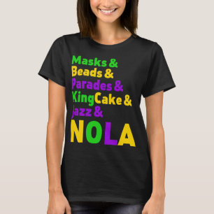 Mardi Gras Carnaval Maskers Kralen Jazz Parade Kin T-shirt