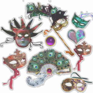MARDI GRAS CARNAVAL MASKERS, PAUWFEATHERS FAN STICKER