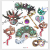 MARDI GRAS CARNAVAL MASKERS, PAUWFEATHERS FAN STICKER (Vel)