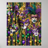 Mardi Gras Carnaval Paarse Groene Maskers Kralen A Poster (Voorkant)