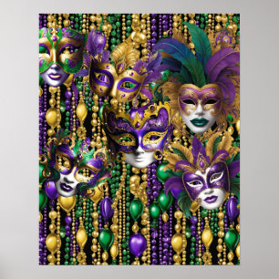 Mardi Gras Carnaval Paarse Groene Maskers Kralen A Poster