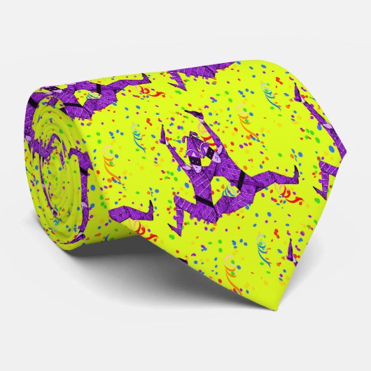 Mardi Gras Carnaval Paarse Jesters en Confetti Stropdas (Opgerold)