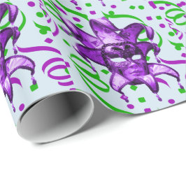 Mardi Gras Carnaval Paarse Masker met Confetti Cadeaupapier