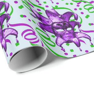 Mardi Gras Carnaval Paarse Masker met Confetti Cadeaupapier