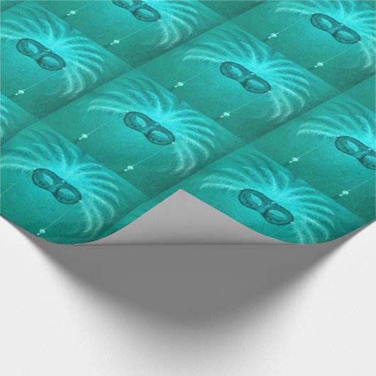 Mardi Gras Carnavalsmasker Turquoise Cadeaupapier (Hoek)