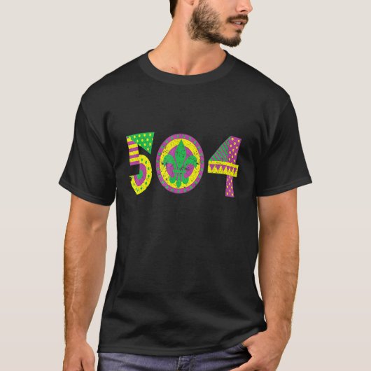 Mardi Gras Carnival  504 Retro Cajun Festiv T-shirt (Voorkant)