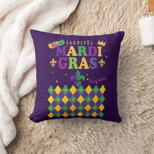 Mardi Gras Carnival Festive Fleur de Lis Diamond Kussen (Deken)