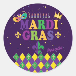 Mardi Gras Carnival Festive Fleur de Lis Diamond Ronde Sticker