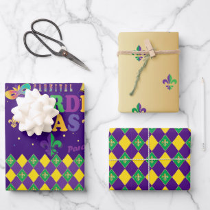 Mardi Gras Carnival Fleur de Lis Diamond Decor Inpakpapier Vel