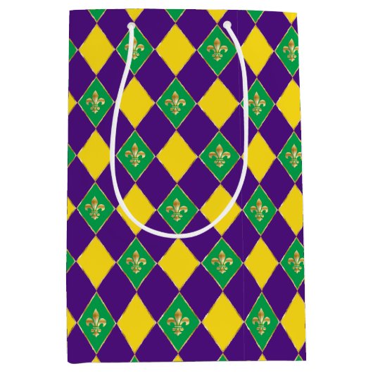 Mardi Gras Carnival Fleur de Lis Diamond Decor Medium Cadeauzakje (Voorkant)
