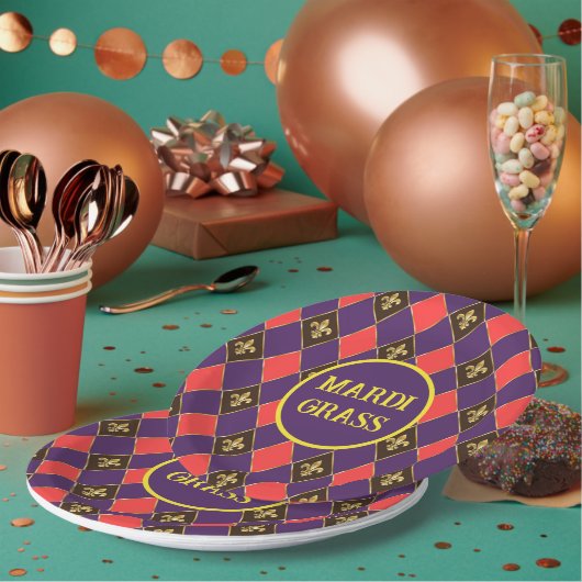 Mardi Gras Carnival Fleur de Lis Diamond Decor Papieren Bordje (Multi)