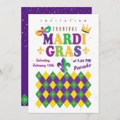 Mardi Gras Carnival Fleur de Lis Diamond Harlequin Kaart (Voorkant / Achterkant)
