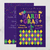 Mardi Gras Carnival Fleur de Lis Diamond Harlequin Kaart (Voorkant / Achterkant)