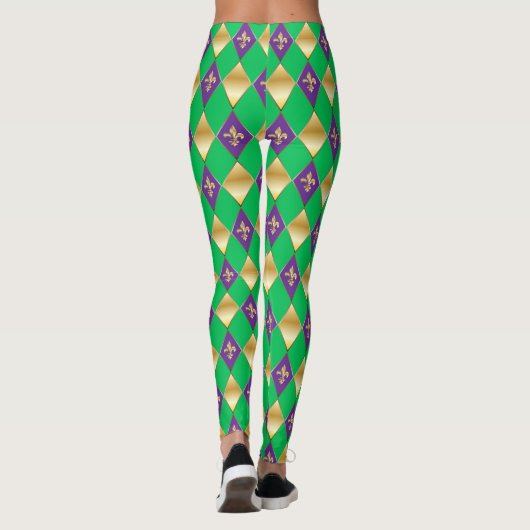 Mardi Gras Carnival Fleur de Lis Diamond Harlequin Leggings (Achterkant)