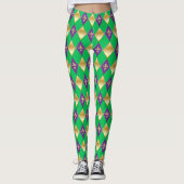 Mardi Gras Carnival Fleur de Lis Diamond Harlequin Leggings (Voorkant)