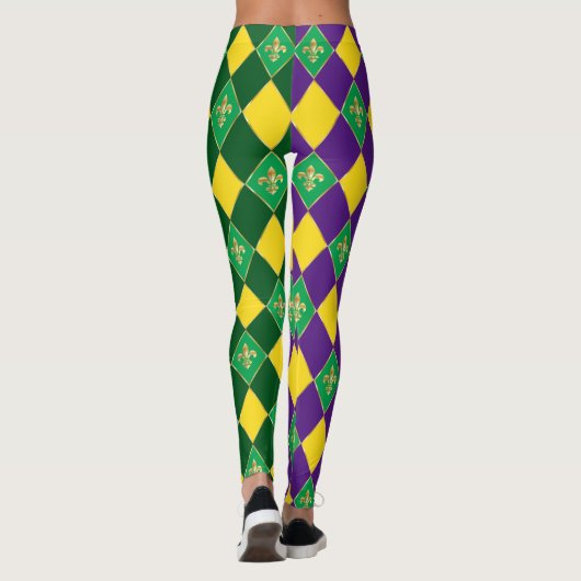 Mardi Gras Carnival Fleur de Lis Diamond Harlequin Leggings (Achterkant)