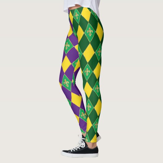 Mardi Gras Carnival Fleur de Lis Diamond Harlequin Leggings (Links)