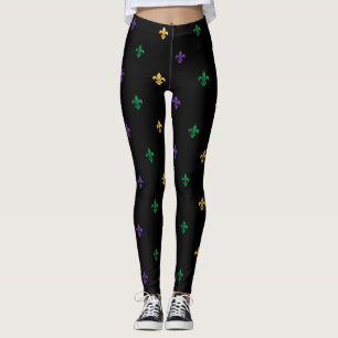 Mardi Gras Carnival Fleur de Lis Diamond Harlequin Leggings