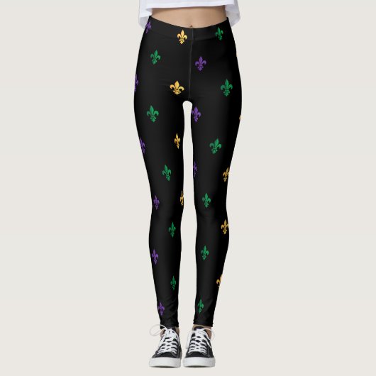 Mardi Gras Carnival Fleur de Lis Diamond Harlequin Leggings (Voorkant)