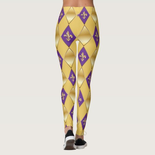 Mardi Gras Carnival Fleur de Lis Diamond Harlequin Leggings (Achterkant)