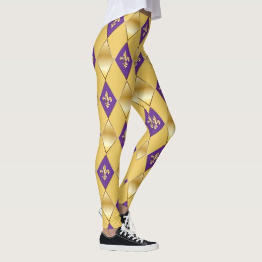 Mardi Gras Carnival Fleur de Lis Diamond Harlequin Leggings (Rechts)